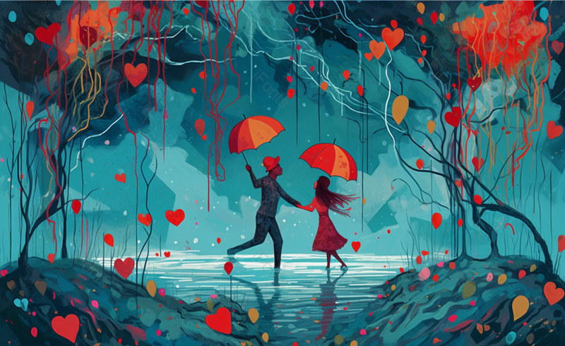 浪漫氛围极光下的情侣插画背景图,插画/手绘图,插画/手绘图库,插画/手绘图下载,插画/手绘